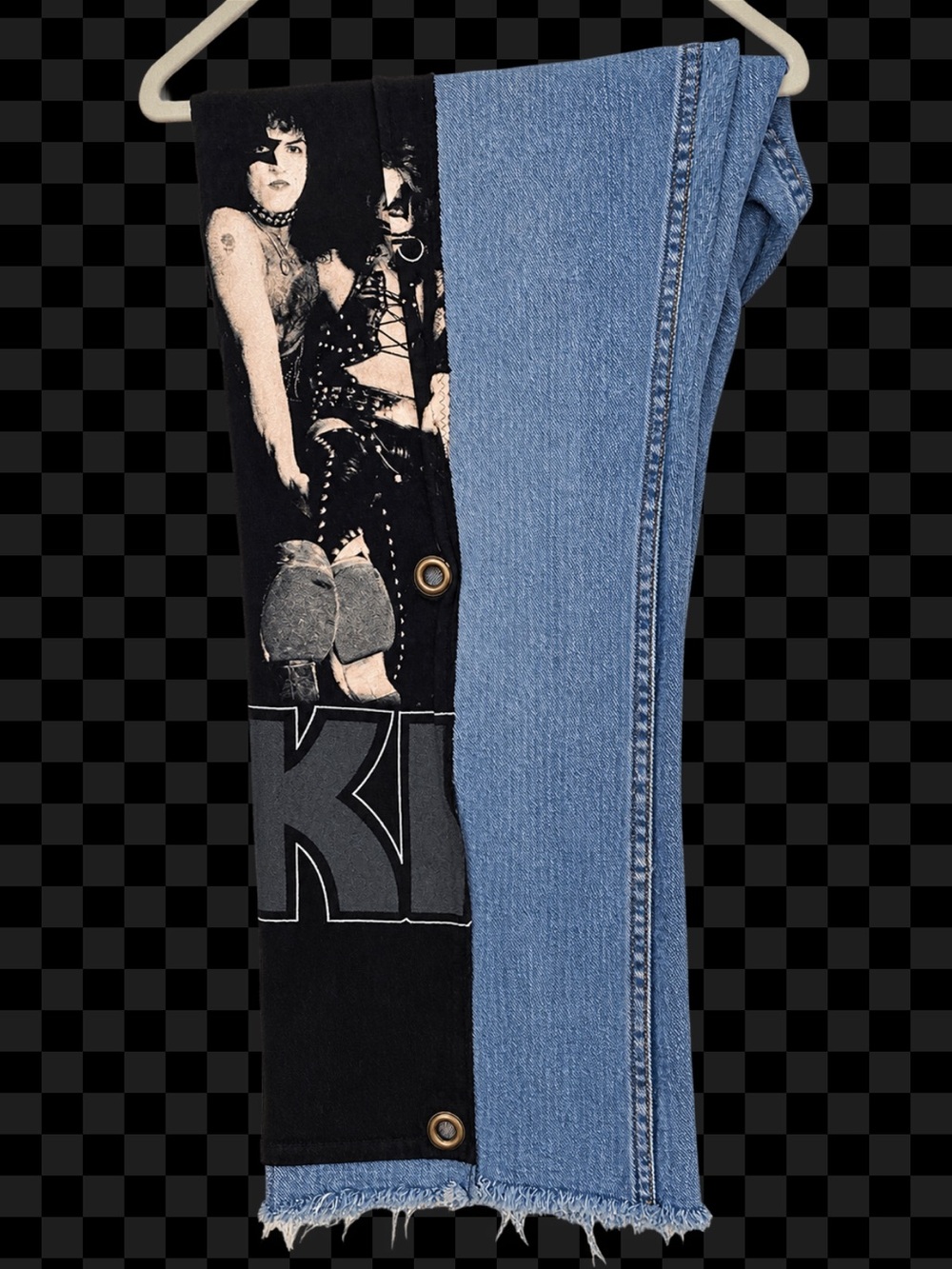 Bobby Day Reworked Denim Jeans with Iconic Band Panels Preloved KISS Rock Band